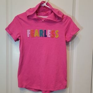Girl Large Hot Pink short sleeve hoodie applique felt FEARLESS CAT and JACK